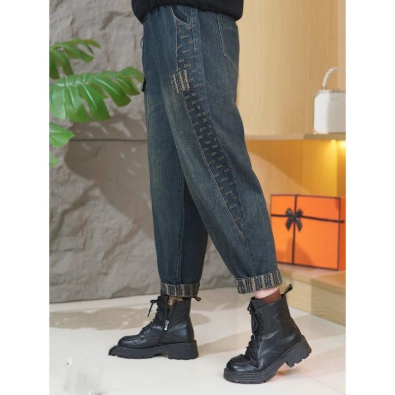 春と秋のファッショナブルなハイウエスト弾性大きいサイズのジーンズ女性のパンツ新しいスタイルの弾性ウエスト多彩なハーレムパンツ 4,573円