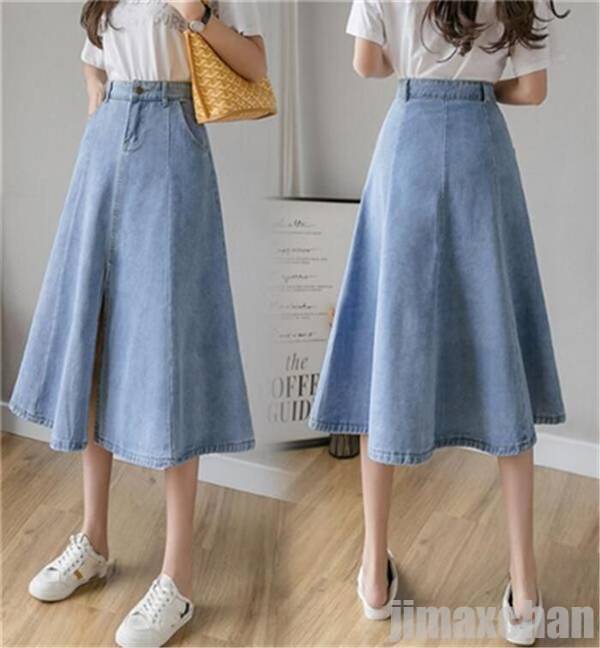 ヴィンテージ加工 デニムスカート フレア　マキシ Aライン　デニム マキシ丈 スカート ミモレ丈 膝下 ロング ロングスカートシンプル ゆったり 大きいサイズ レディース 大人