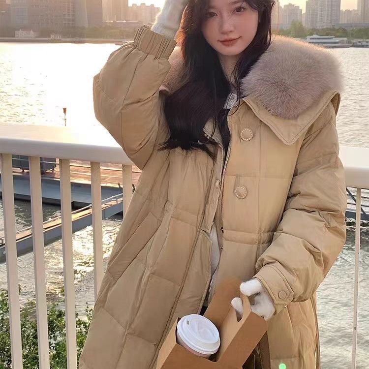 ダウンジャケット レディース ミドル丈 2024 韓国風 ファッションデザイン 外国風ジャケット リアルフォックスファー襟