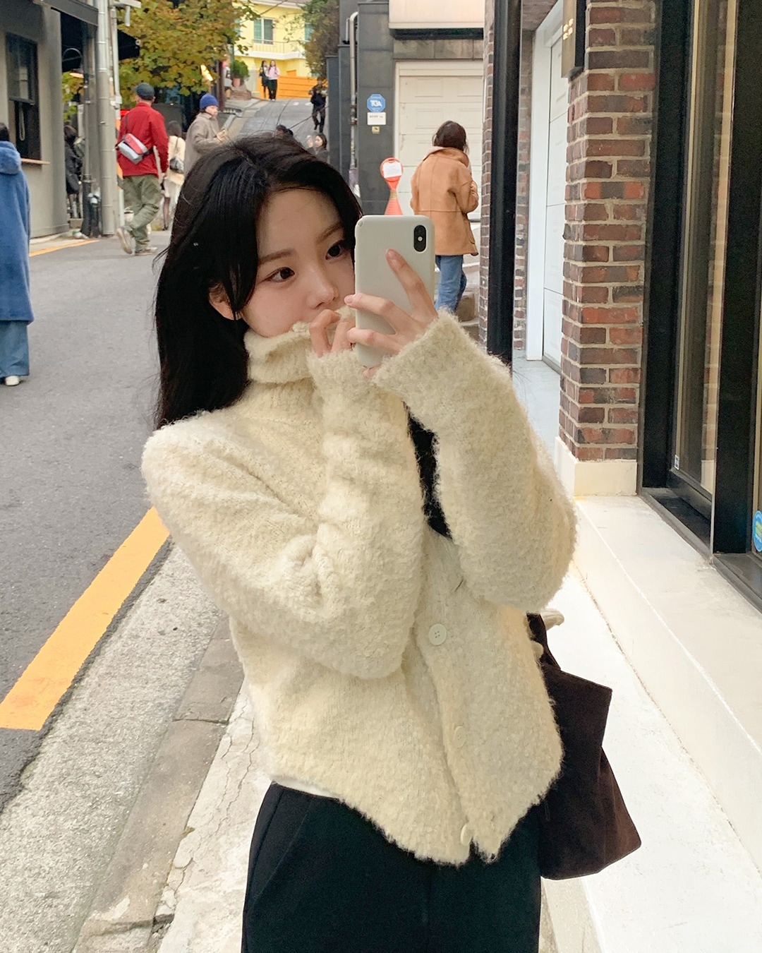 理論ハイネックニットカーディガン韓国ファッション レディース
