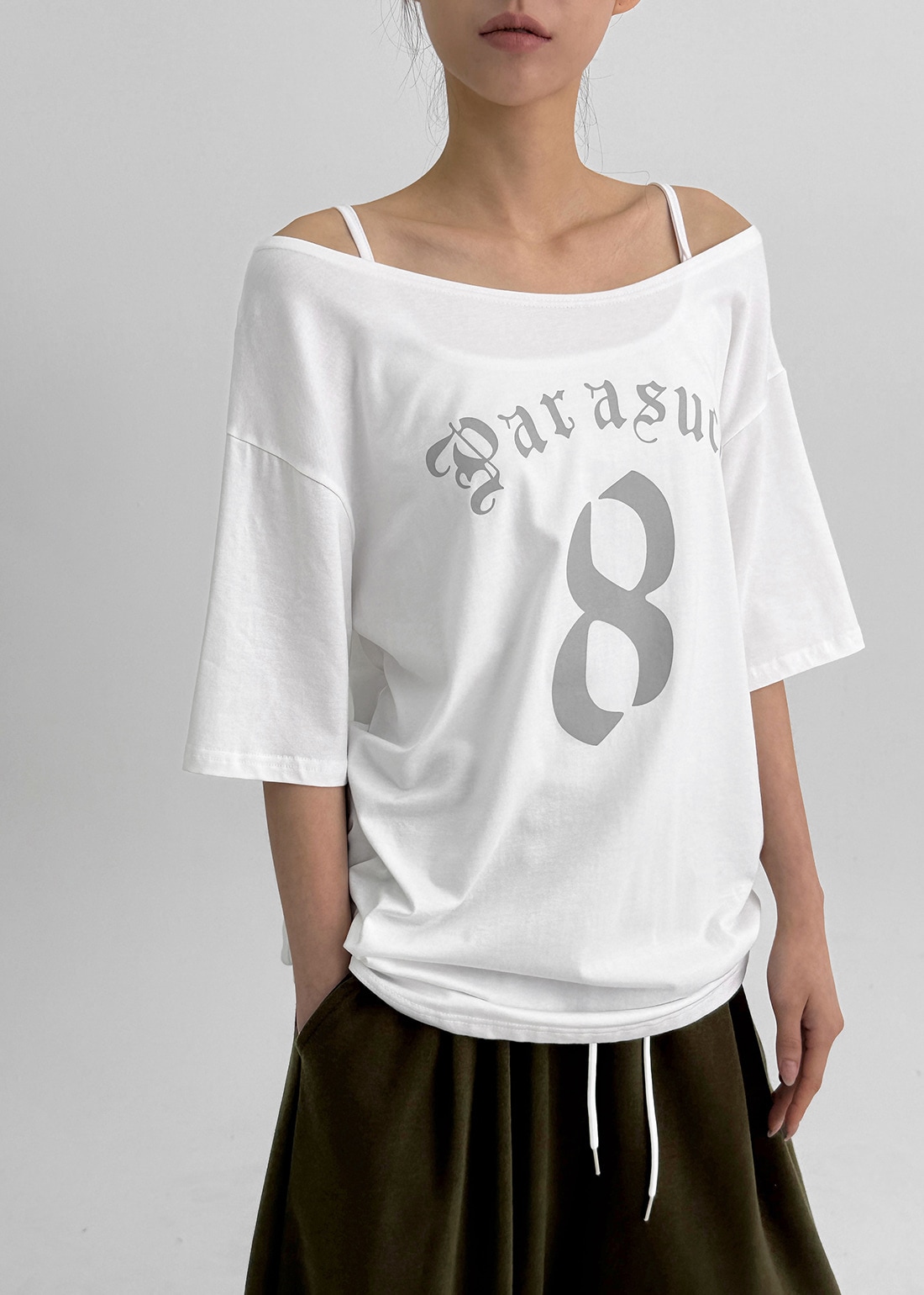 ブロフオフショルダープリント半袖