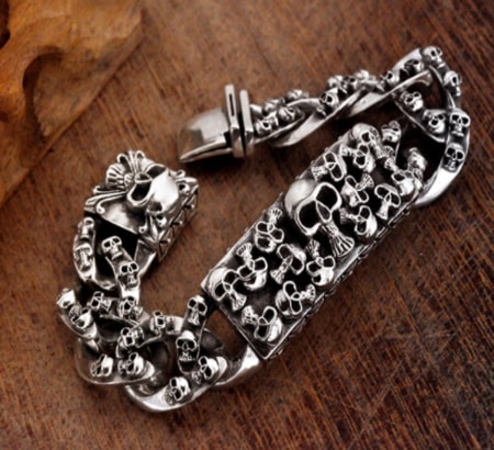 シルバースカルパーソナリティドミナリングスターリングシルバーブレスレット