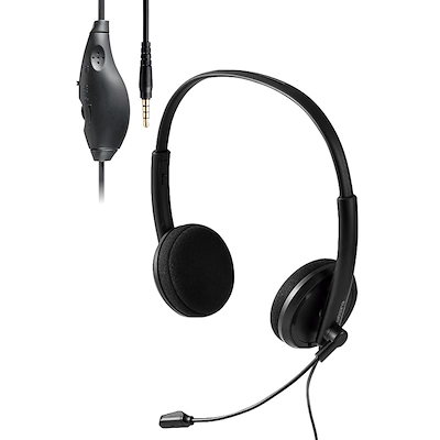 他サイト： 即納：エレコム ヘッドセット 4極 3.5mm ノイズキャンセリング 単一指向性 軽い 有線 マイク付き ヘッドホン 長時間 ウェブ会議 テレワーク ブラック HS-HP06STBKの商品画像