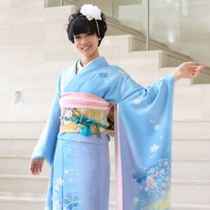 レンタル最大20日間 振袖 レンタル 成人式 セット正絹京友禅 20点フルセット水色地に黄ぼかし銀刺繍青桜吹雪成人式から結婚式やフォーマルまで
