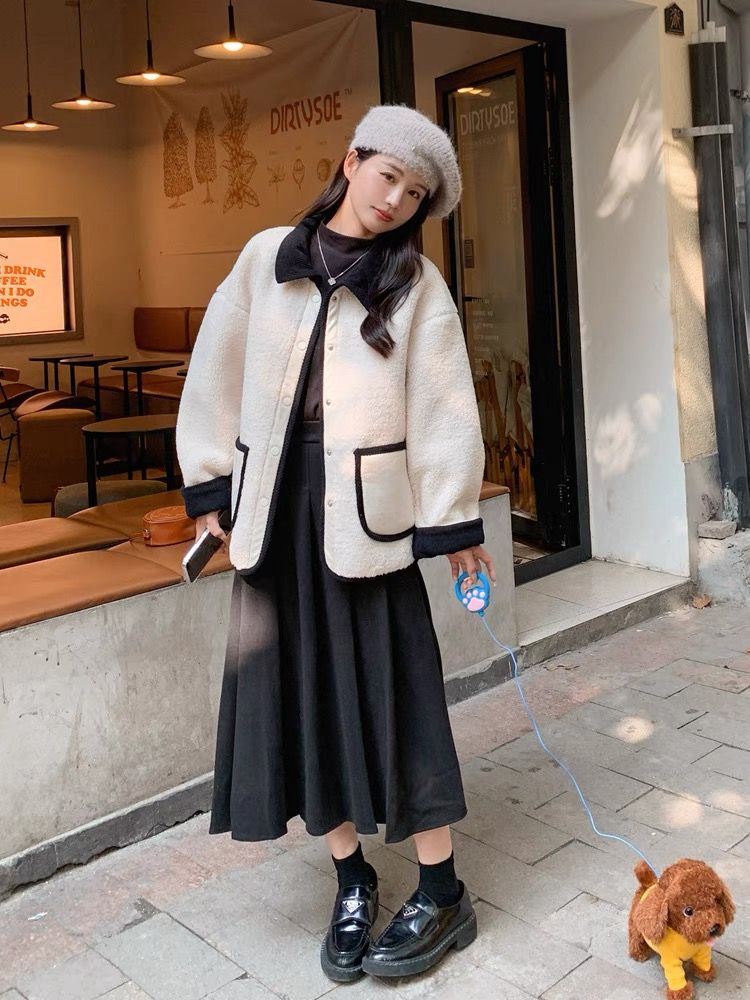 フレンチスタイルの小さな香りのコート女性の毛皮ワンピース模造ラムウール冬新作韓国風ルーズコットンコート30%制限