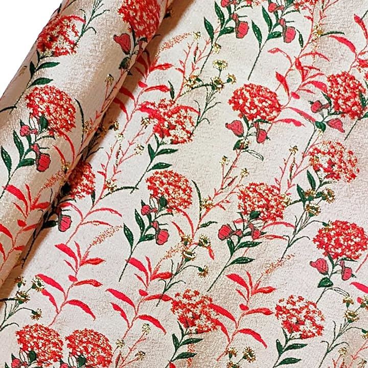 花柄 ジャガード 生地 ポリエステル 幅1.45m フラワー 刺繍 布 ファッション 装飾 金(レッド, 2m)