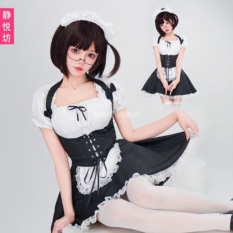 黒と白の秘書メイド服日本のレースの柔らかいかわいい純粋な欲望メイドセクシーなロールプレイ制服誘惑コス服