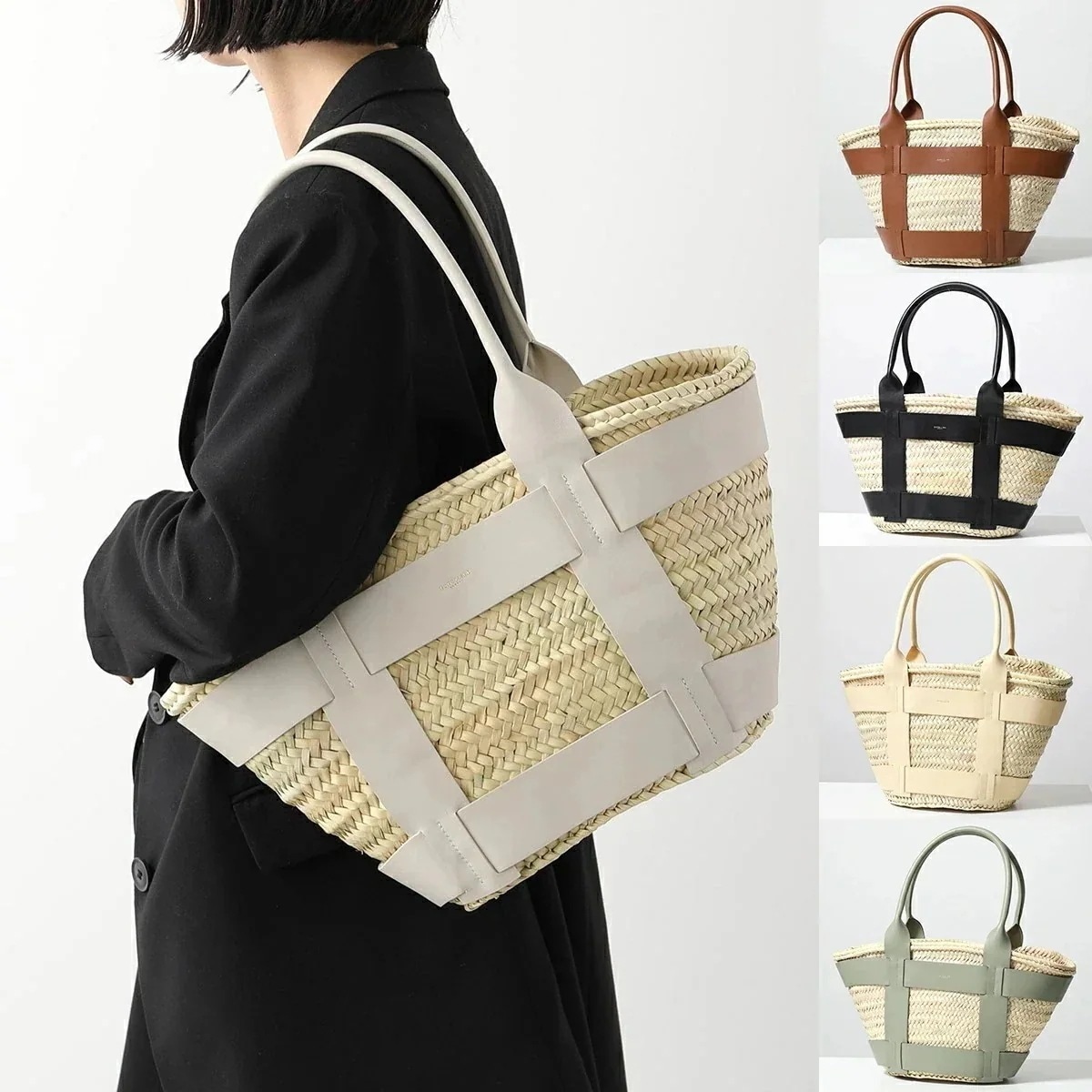 DEMELLIER デメリエー かごバッグ SANTORINI サントリーニ レディース ラフィア×レザー トートバッグ 鞄 カラー5色 27,459円