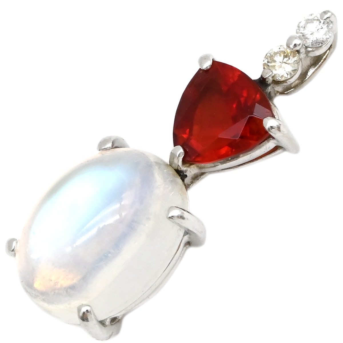 ペンダントトップ ラブラドライト アンデシン ダイヤ ホワイトゴールド レッド オーバルカボションカット ネックレストップ 18K 18金 【中古】