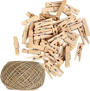 ミニクロスピン 写真ガーランド 麻紐 木製ピンチ 工芸品写真ぶら下げ 写真クリップ 手芸 約100m麻縄 100pcs(イエロー 100m70暖かくて面白い冬を購入してください