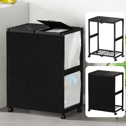 マグネット式 2分別ゴミ箱 幅約48cm ふた付き 10-55L対応 キャスター アジャスター 平U袋両用 スリム