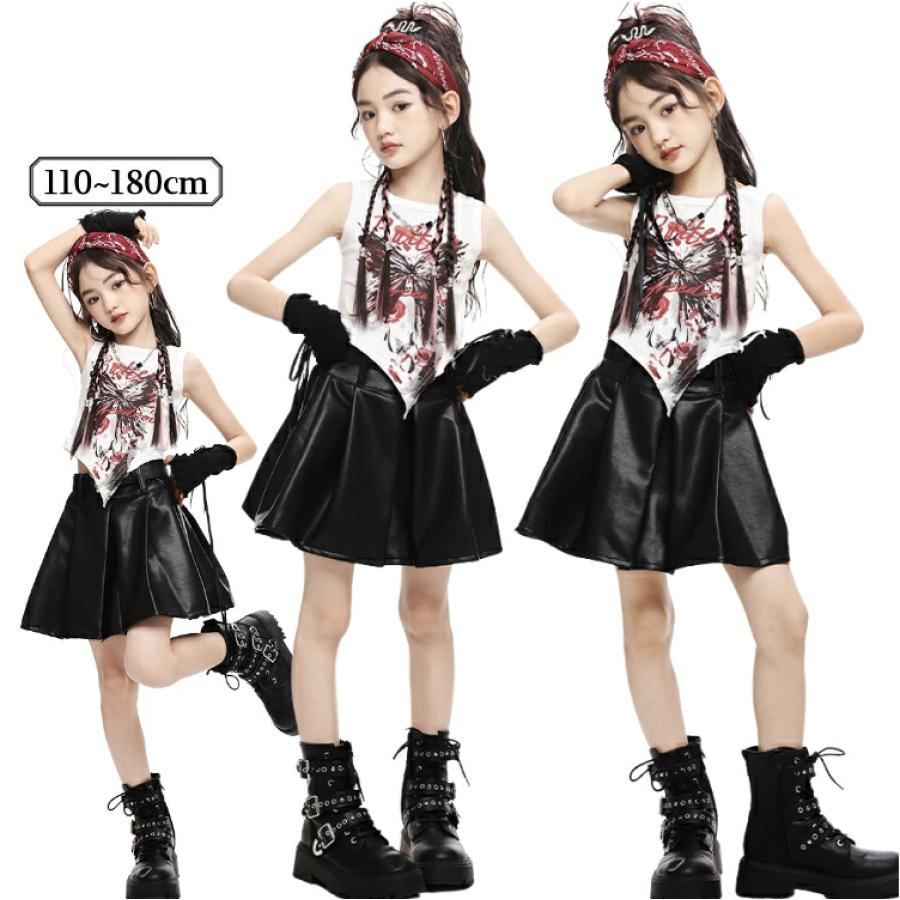 [新品入荷]チアダンス キッズダンス衣装 子供服 セットアップ ヒップホップ ダンス衣装 女の子 ジャズダンス ファッション チアガール ガールズ 蝶柄 ブラック ホワイト