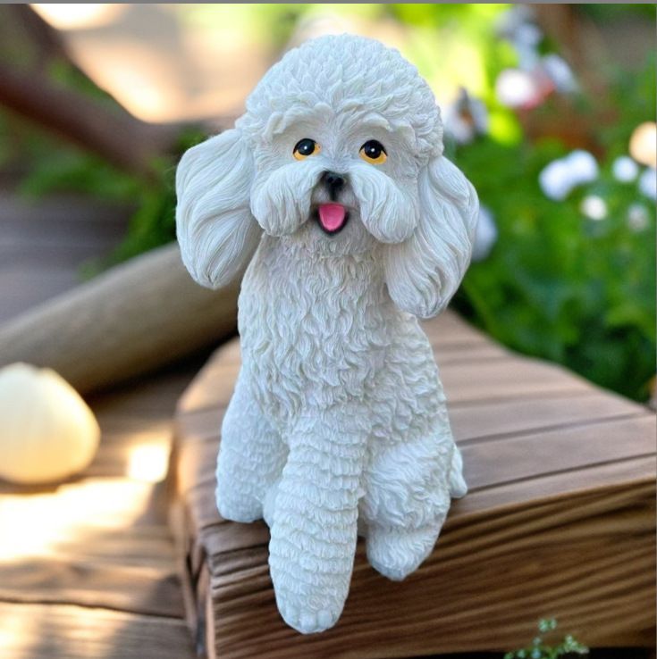 置物 白いプードル イヌ 犬 いぬ オブジェ ガーデンオーナメント 屋外 屋内 室内 インテリア 玄関 リビング ダイニング 装飾 庭 ガーデニング 装飾 ガーデン 可愛い ギフト インテリア用品