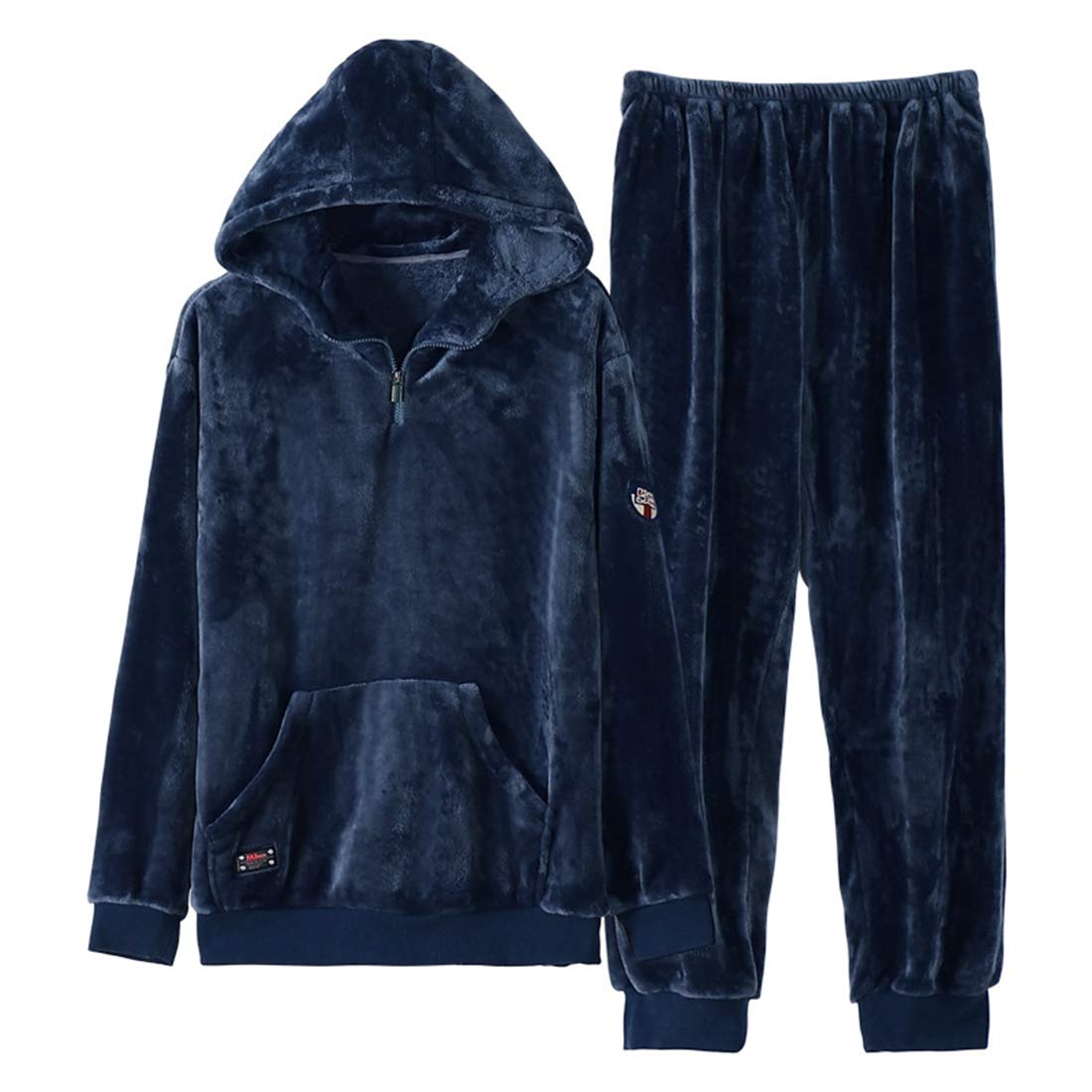 [ＮＯＭＳＯＣＲ] ルームウェア メンズ 冬 長袖 上下セット パジャマ 暖かい 防寒 部屋着 無地 ネイビー もこもこ 冬用 ナイトガウン フード付き 裏起毛 大きいサイズ 男性 父 プレゼント ギ