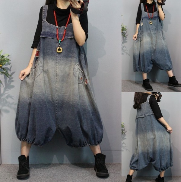 オーバーオール サロペット デザイン 美ライン ニュアンス ヴィンテージ風 ブルーデニム ウォッシュ加工 リラックス バルーン ナチュラル かわいい 大人可愛い きれいめ シンプル カジュアル 大人