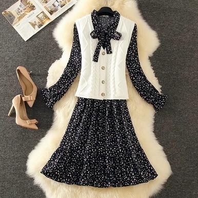 セットアップ ベスト ワンピドレス 膝下 ミモレ ミモレ丈 長袖 ハイネック フレア スリム ペプラム 切り替えデザイン チュール リブニット 伸縮性 かわいい 大人可愛い きれいめ シンプル 大人