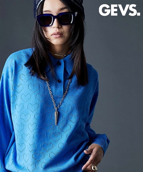 ニット ハート柄ポロニットプルオーバー 大きいサイズ有 GEVS.