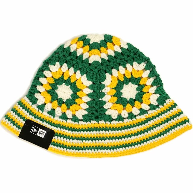 メール便 クロシェニット ニット バケットハット [14667697] CROCHET KNIT BUCKET レディース 帽子 グリーン/イエロー/ホワイト 正規取扱店