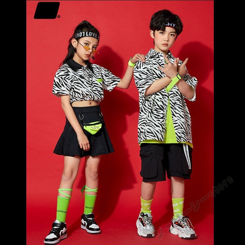 キッズ ダンス衣装 ヒップホップ セットアップ 子供服 半袖トップス ショートパンツ スカート セブ