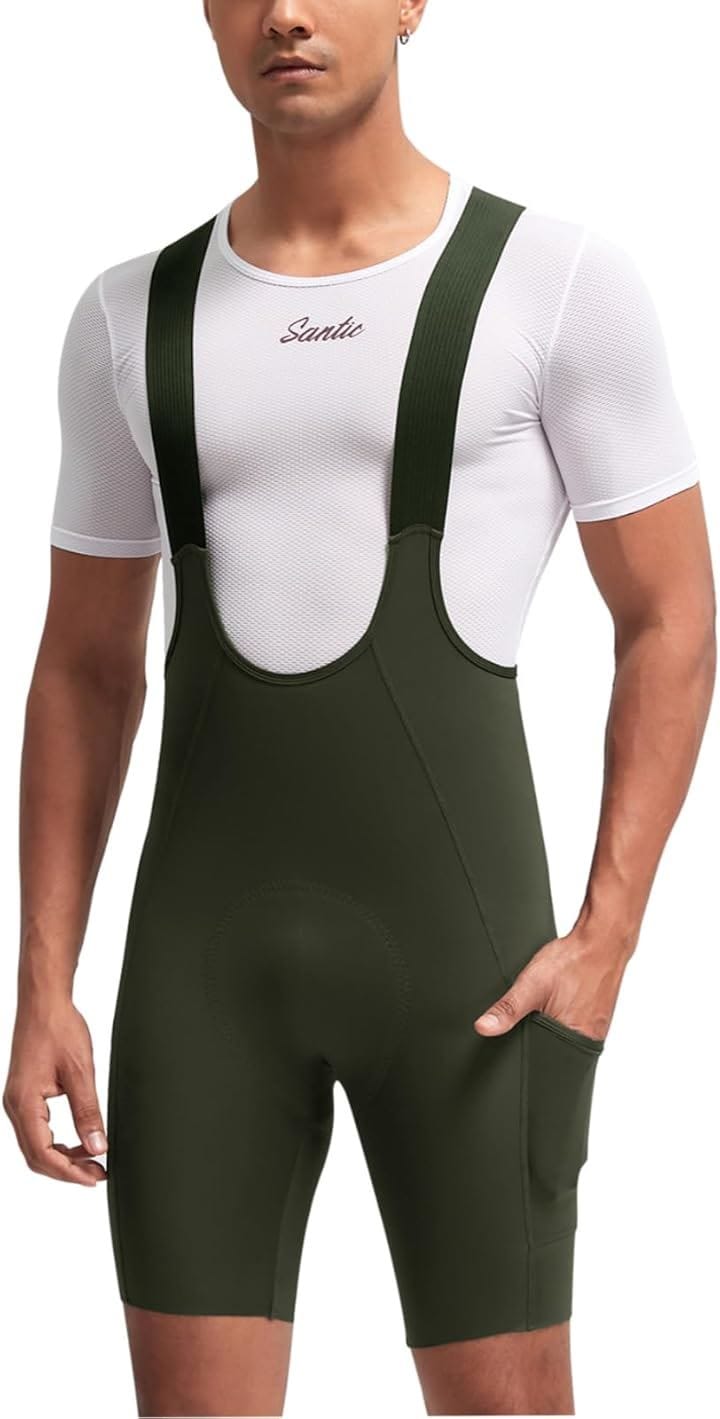 メンズ サイクルパンツ サイクリングビブパンツ ビブショーツ レーサーパンツ 春夏 吸汗 速乾 弾力 パッド付き ポケット ロードバイク 自転車(グリーン, XL)