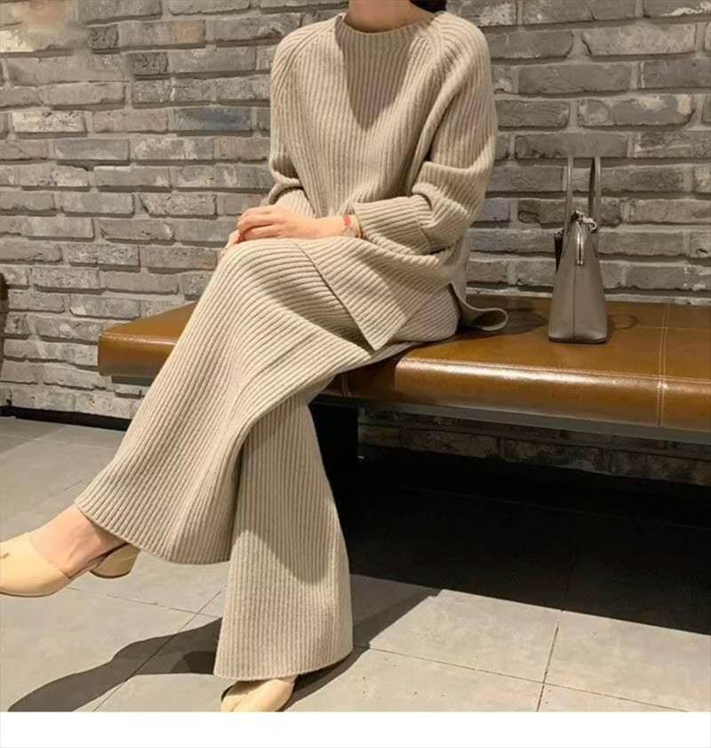 トップス パンツ ボトムス プルオーバー セットアップ レディース ストレートパンツ ロング 長袖 ボートネック ニット かわいい 大人可愛い きれいめ 上品 おしゃれ かっこいい こなれ感 ラフ ガ