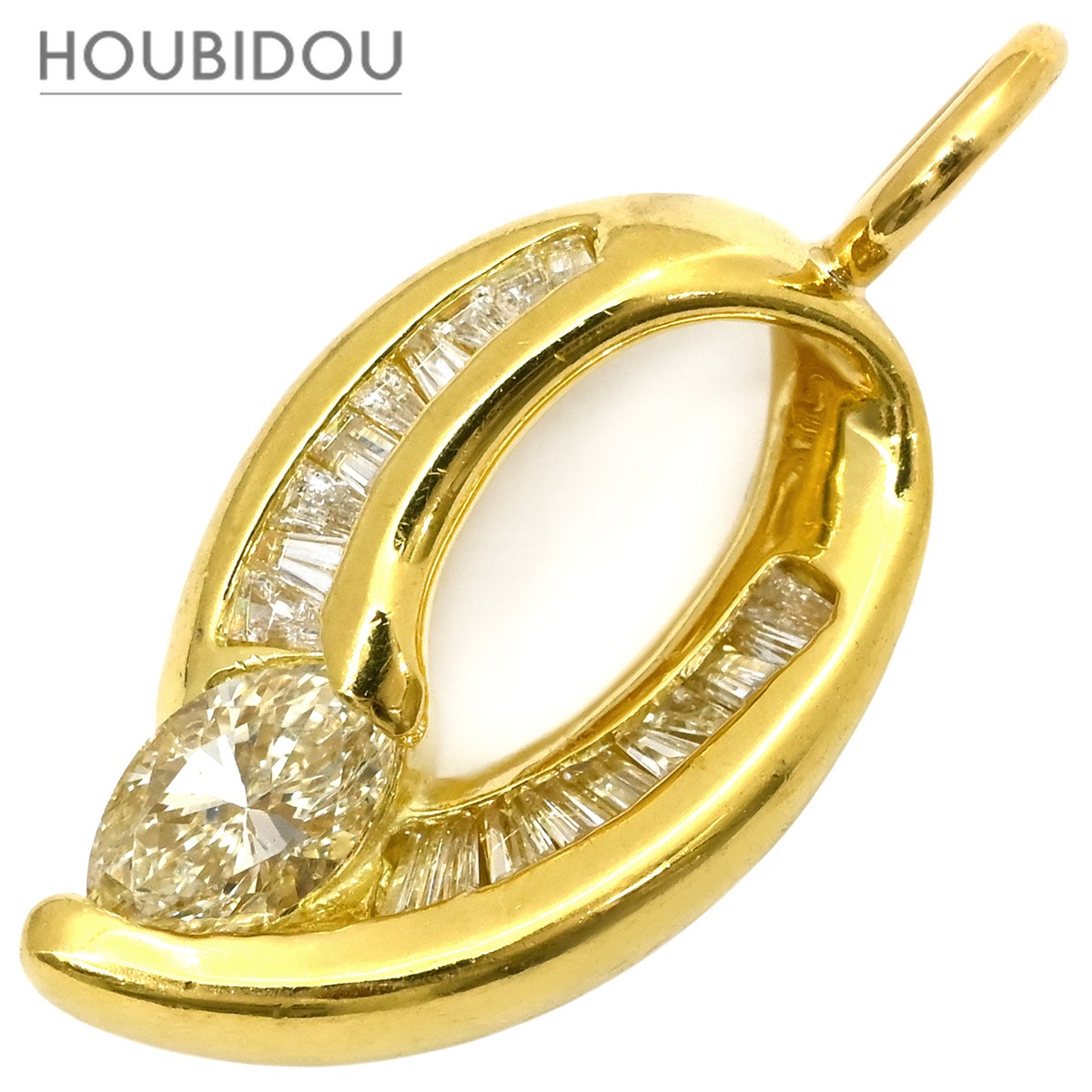 ペンダントトップ ダイヤモンド 0.50ct イエローゴールド マーキスカット バゲットカット 750 18K ネックレストップ ペンダントヘッド 【中古】