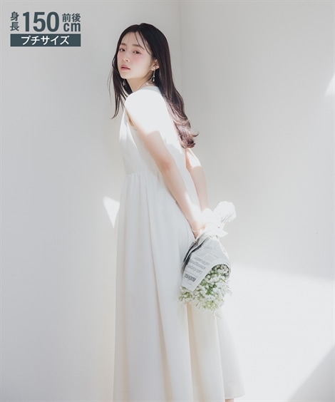 ロング・マキシ丈/半袖 小さいサイズ　Vネックギャザーワンピース　低身長さん・小柄女性