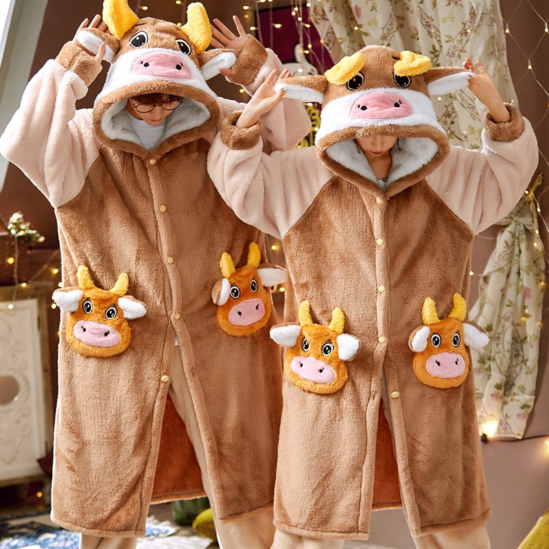 カップル パジャマ 二点セット 裹起毛 部屋着 カートゥーン キュート 厚手 暖かい 屋外 ルームウェア 着ぐるみパジャマ