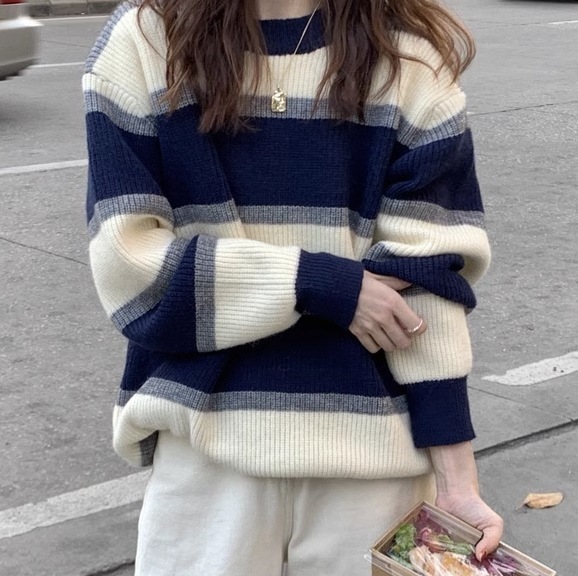 トップス セーター ミディアム丈 袖あり 長袖 ドロップショルダー ラウンドネック 襟なし ストレート リブニット ニット 厚手 かわいい 大人可愛い シンプル カジュアル おしゃれ お洒落 大人女子