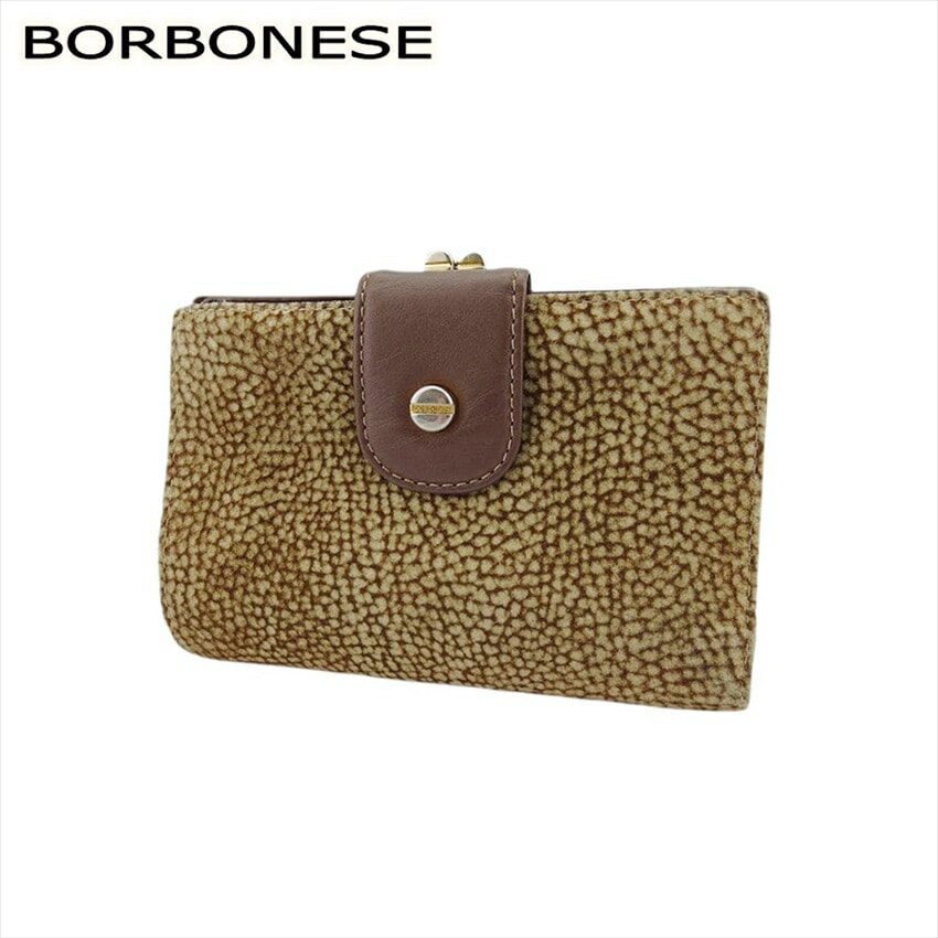 ボルボネーゼ がま口 財布 二つ折り 財布 うずら柄 BORBONESE 中古