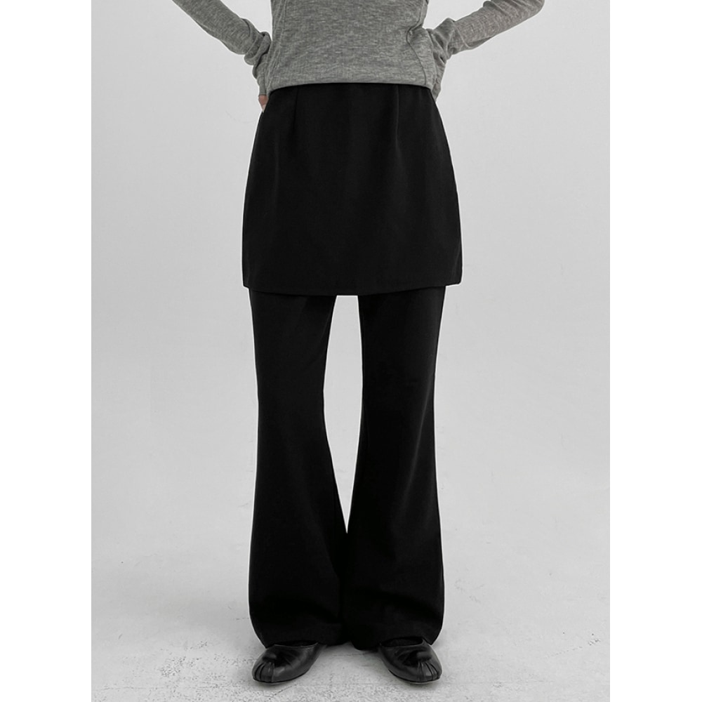 ブラックアップエロと起毛ブーツカットスカートパンツ