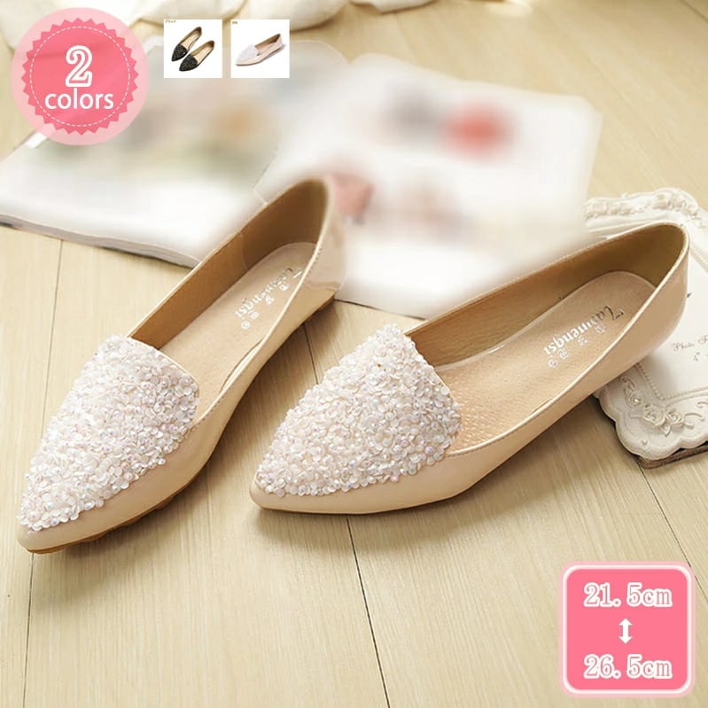 500円OFFクーポン レディース パンプス ぺたんこ ポインテッドトゥ プレーンパンプス ローヒール ラメ スリッポン フラットシューズ ローファーパンプス 柔らかい 歩きやすい カジュアル 黒 カ