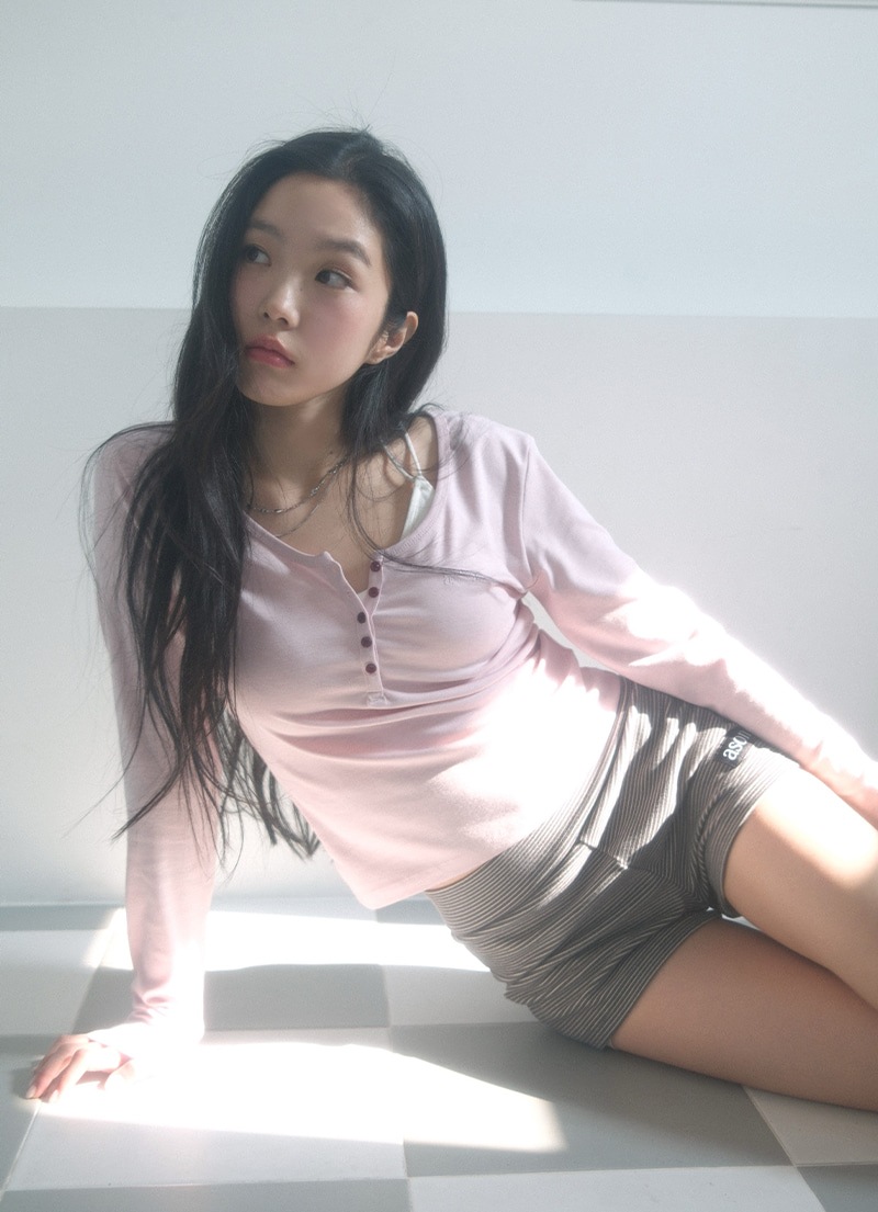 【AS"ON】 LEA BUTTON TEE / PINK 正規品