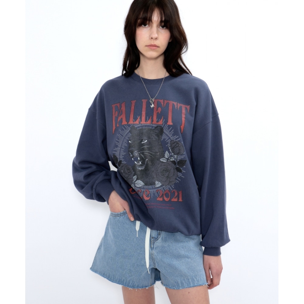 ファレットブラックレオパードスウェットシャツブルー