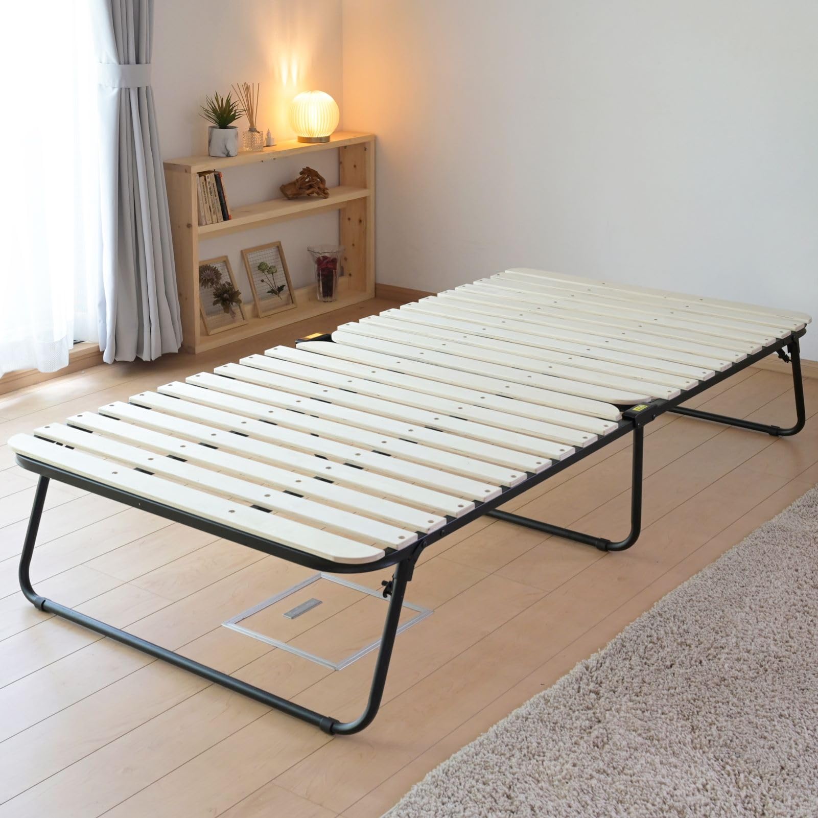 折りたたみ ベッドフレーム 【完成品】シングル 高反発 耐荷重200kg 幅97×奥行200.5×高さ44cm 組立不要 一人暮らし ネイビー/サンドブラック DPB-97200K(NV/SBK)