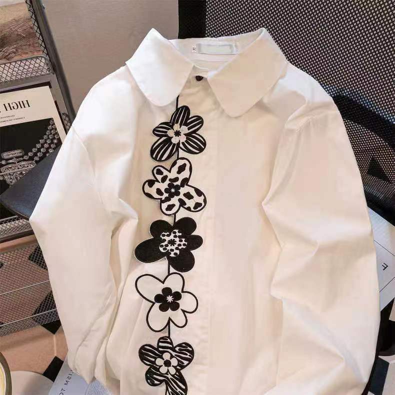 レディース お花刺繍シャツ 新作 ルーズフィット レトロ 個性的 長袖 おしゃれ トップス