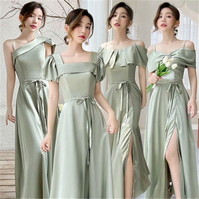 グリーン 4タイプ　レース　ブライズメイド　ドレス パーティードレス　マキシ丈ロング丈　ロングドレス　スカート　フォーマルドレス　ワンピース二次会演出司会 結婚式お呼ばれ　ゲストドレス　演奏会 披ドレス