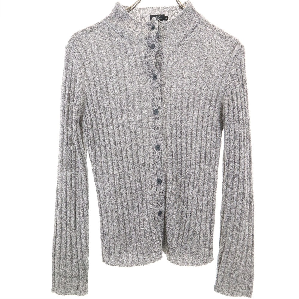 リネンブレンド 長袖 ニットカーディガン M グレー系 レディース