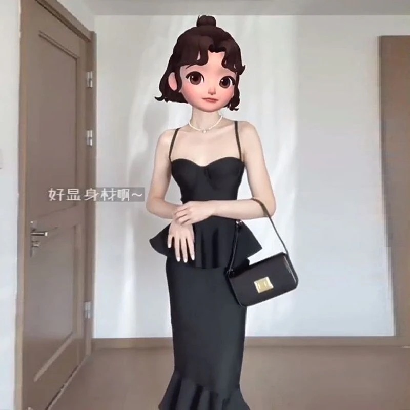 ハイファッションフィッシュテールワンピース甘くてクールスパイシーガールラブリースリングハイウエストセクシーフィッシュテールバンデージスカート