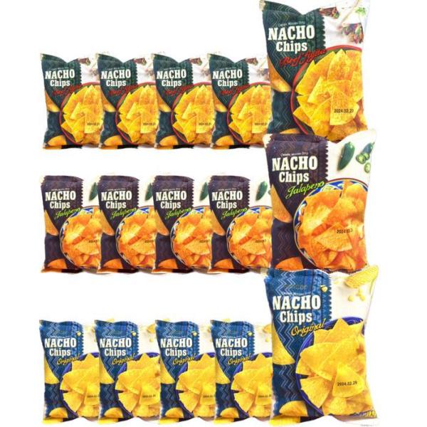 ピコック ナチョチップ100g オリジナル5本+ハラペーニョ味5本+ビーフパイタ味53本（合計15個）