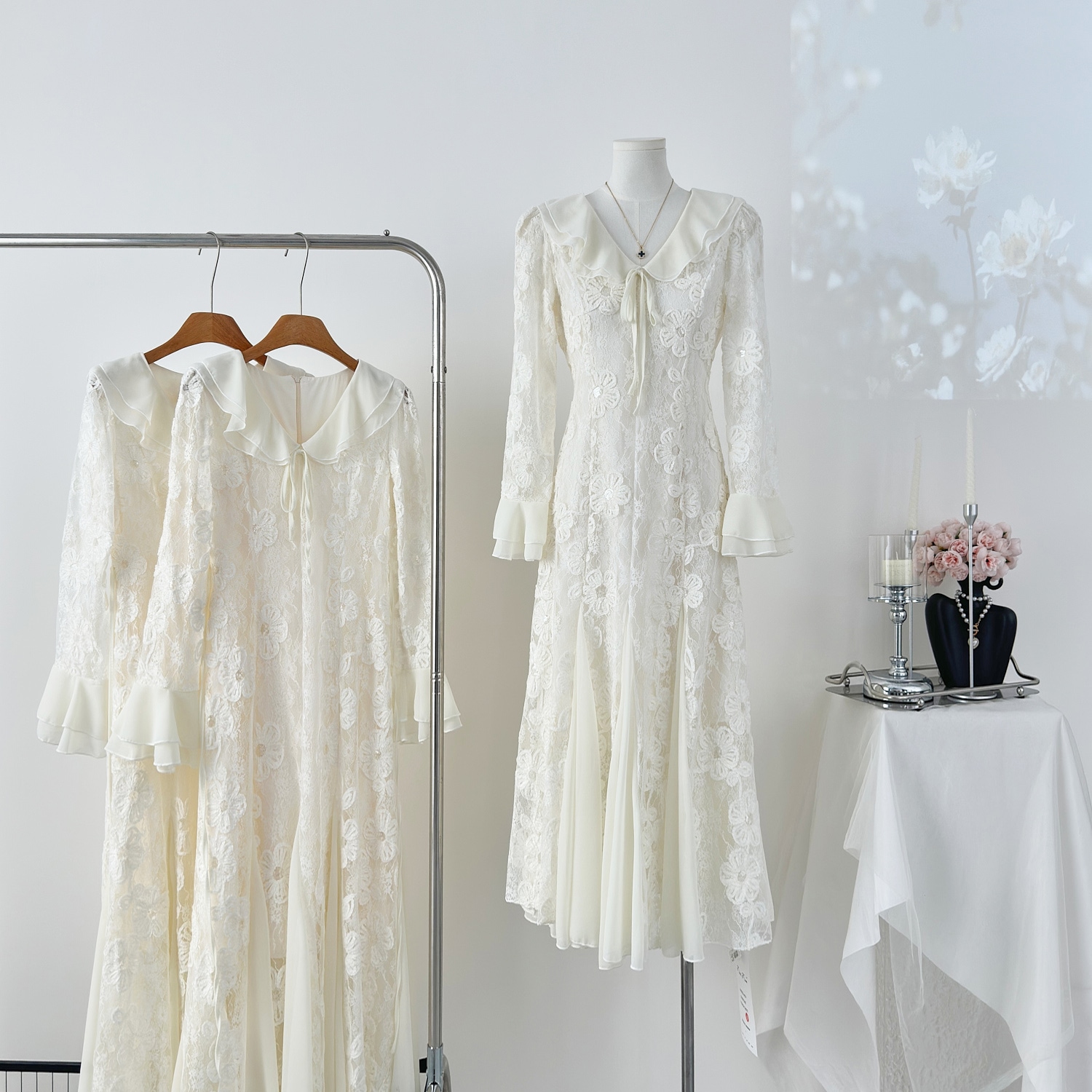 フレンチVネックレース長袖ワンピース レディース 春秋 気質 マーメイドスカート ロングスカート 4,926円