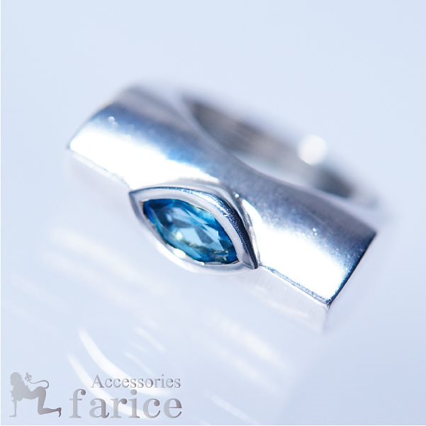 ブルートパーズスカイブルーマーキースストーンハードエッジアームジュエリーリング