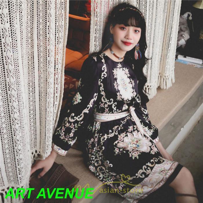 ワンピース 長袖 膝上 ひざ上 夏 秋 きれいめ レディース 大人 カジュアル かわいい 上品 リゾート お出かけ ワンピ 小柄 低身長 花柄 黒 赤 二色展開