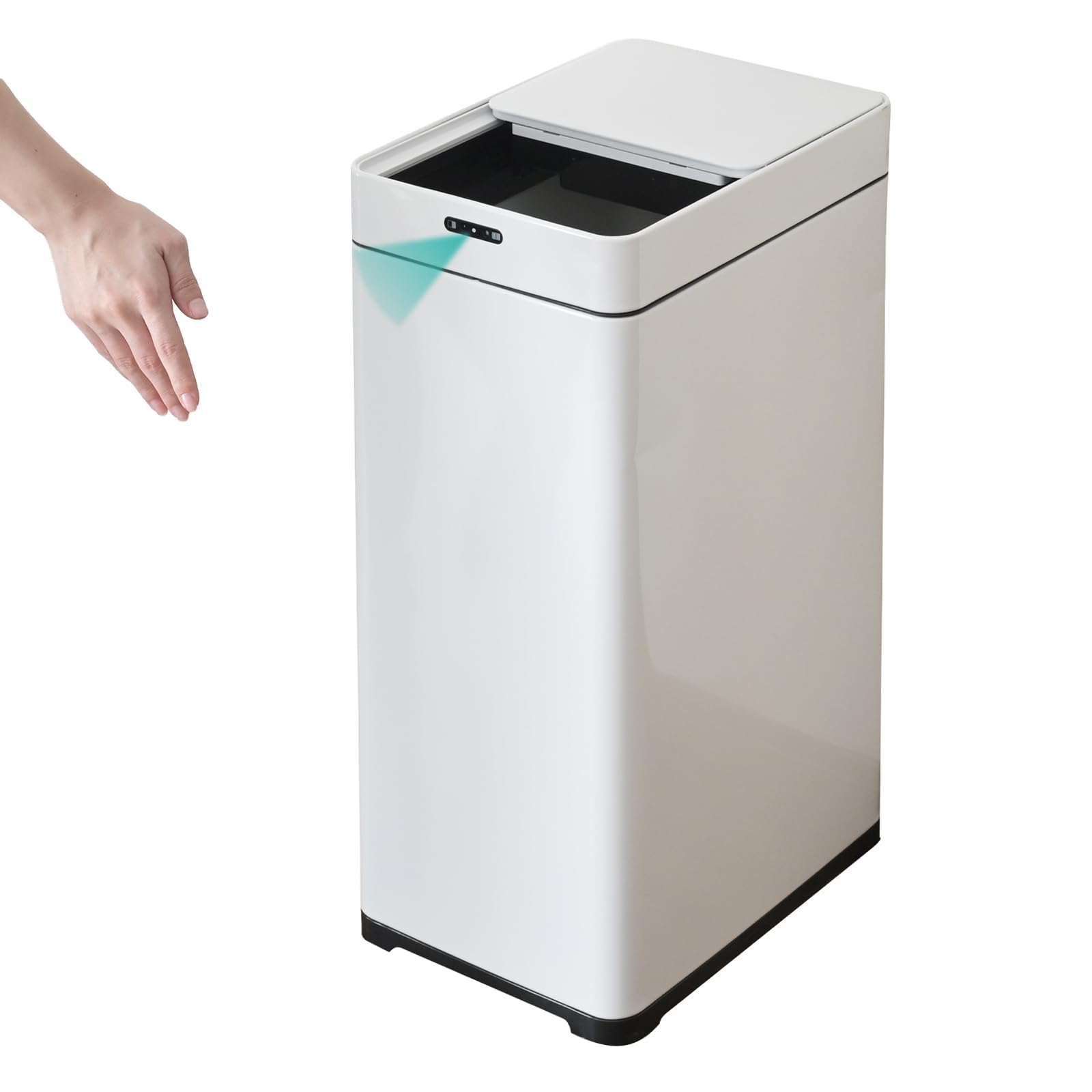 [山善] ゴミ箱 自動 スライド開閉 センサー式 42L (45Lゴミ袋対応) 幅25×奥行34×高さ61.5cm ごみ箱 ふた付き 電池式 完成品 ホワイト HST-45(WH)