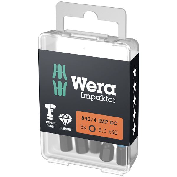 WERA ヴェラ 10本入 差込6.35mm ダイヤモンドコーティング インパクトドライバー用 六角ドライバービット 刃先サイズHEX6 全長50mm 057646