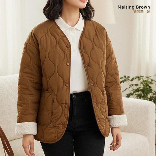 女性ルーズフィットノーカラーボアジャケットGM25