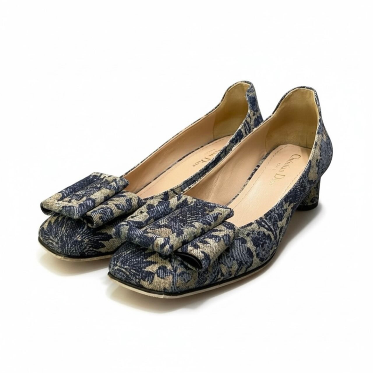 超美品 Flower Printed Denim Bellet パンプス ブルー デニム パンプス レディース A3-00070