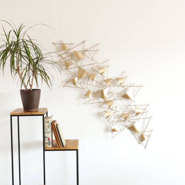 アイアン壁掛けウォールアート「ゴールド」エレガント 壁飾り アートパネル インテリア 玄関 リビング ウォールデコ（646）