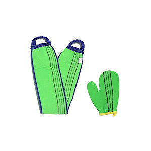 【即納】(韓国ブランド)スポンジあかすりセット 全身あかすり 手袋と背中のあかすり 全身エステ 両面つばあかすり お風呂グッズ ボディタオル ボディースポンジ(緑色セット)
