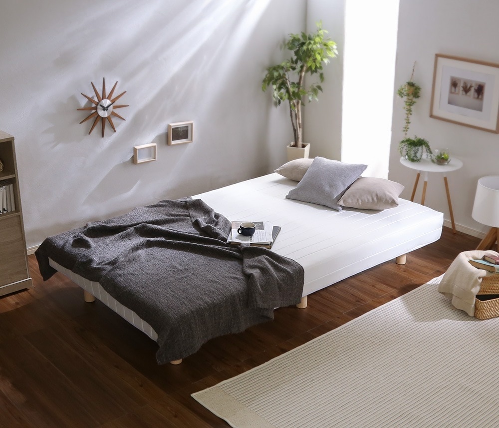 ベッド セミダブル ボンネルコイルマットレス付き 組立簡単 軽い コンパクト 木製 脚付きロールマットレス ベット